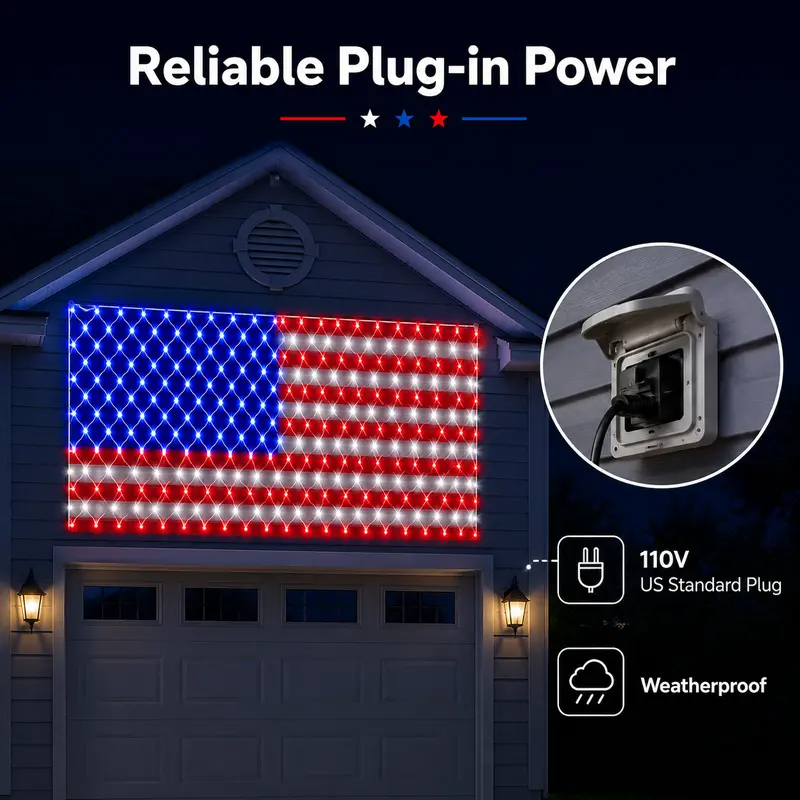 Last Day 49% OFFđ„Solar American Flag Lights Outdoor American Flag Net Lights 6.5ft x 3.28ft Super Bright
