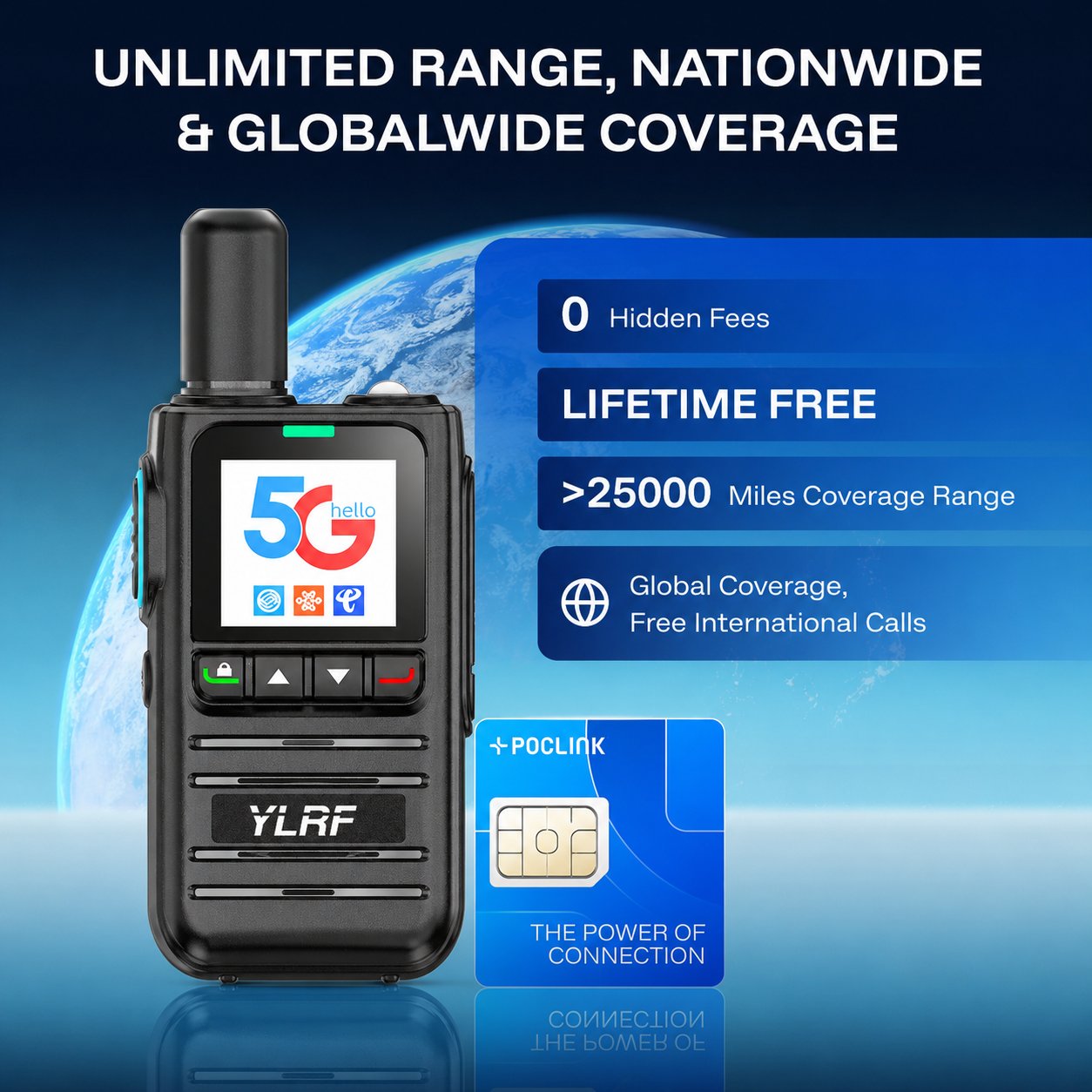 5G LTE Global Walkie Talkie with Lifetime Free SIM – Unlimited Range POC Smart Radio with App – Rugged Waterproof Pocket Radio for Hiking & Off-Grid Teams 🌍
