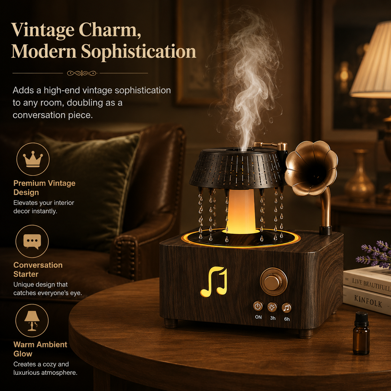 Vintage Rotating Gramophone Air Humidifier with Remote