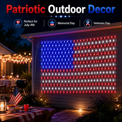 Last Day 49% OFF🔥Solar American Flag Lights Outdoor American Flag Net Lights 6.5ft x 3.28ft Super Bright
