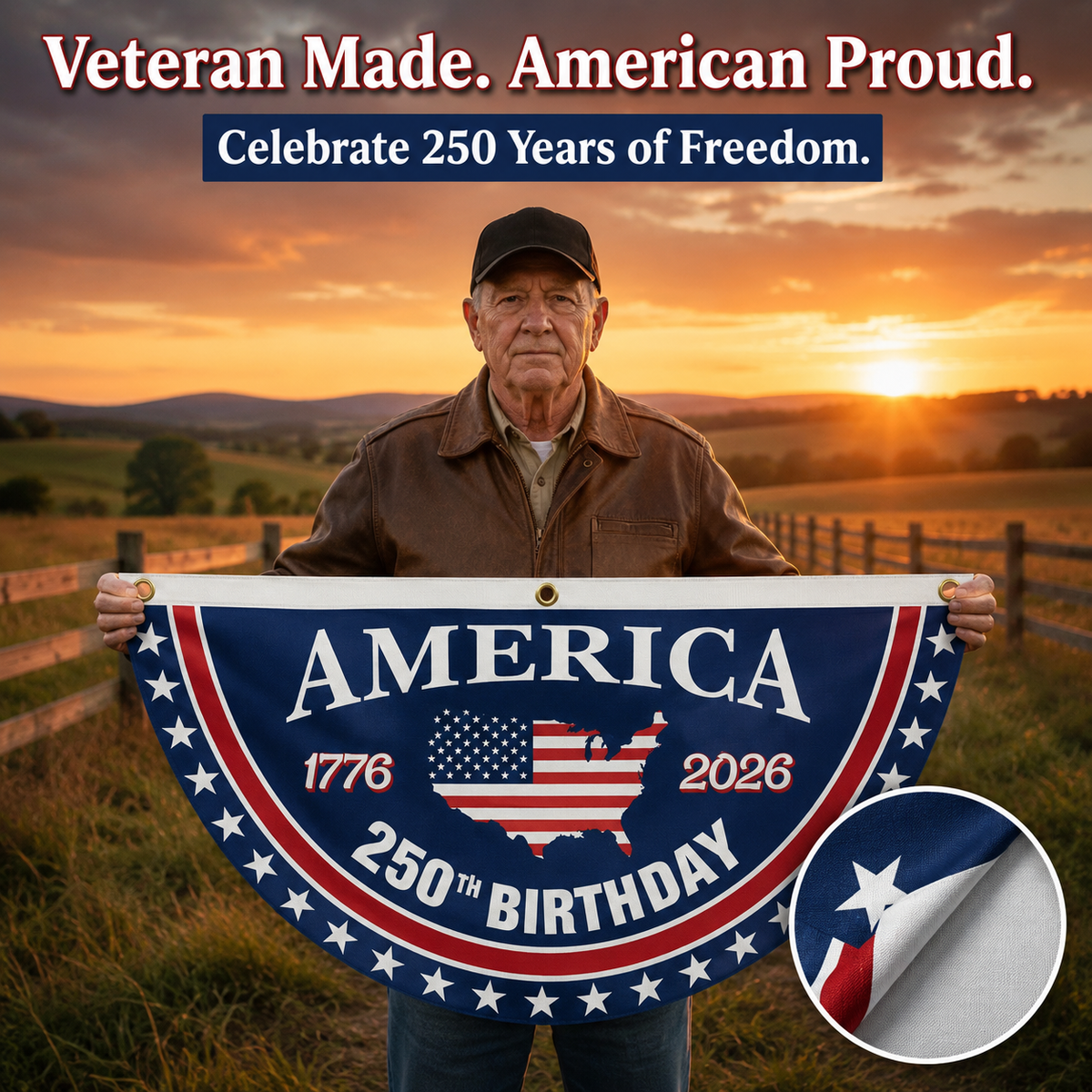 🔥Honor Your American Pride🎉Handcrafted by Veterans - 250th Anniversary USA Fan Flag🎖️