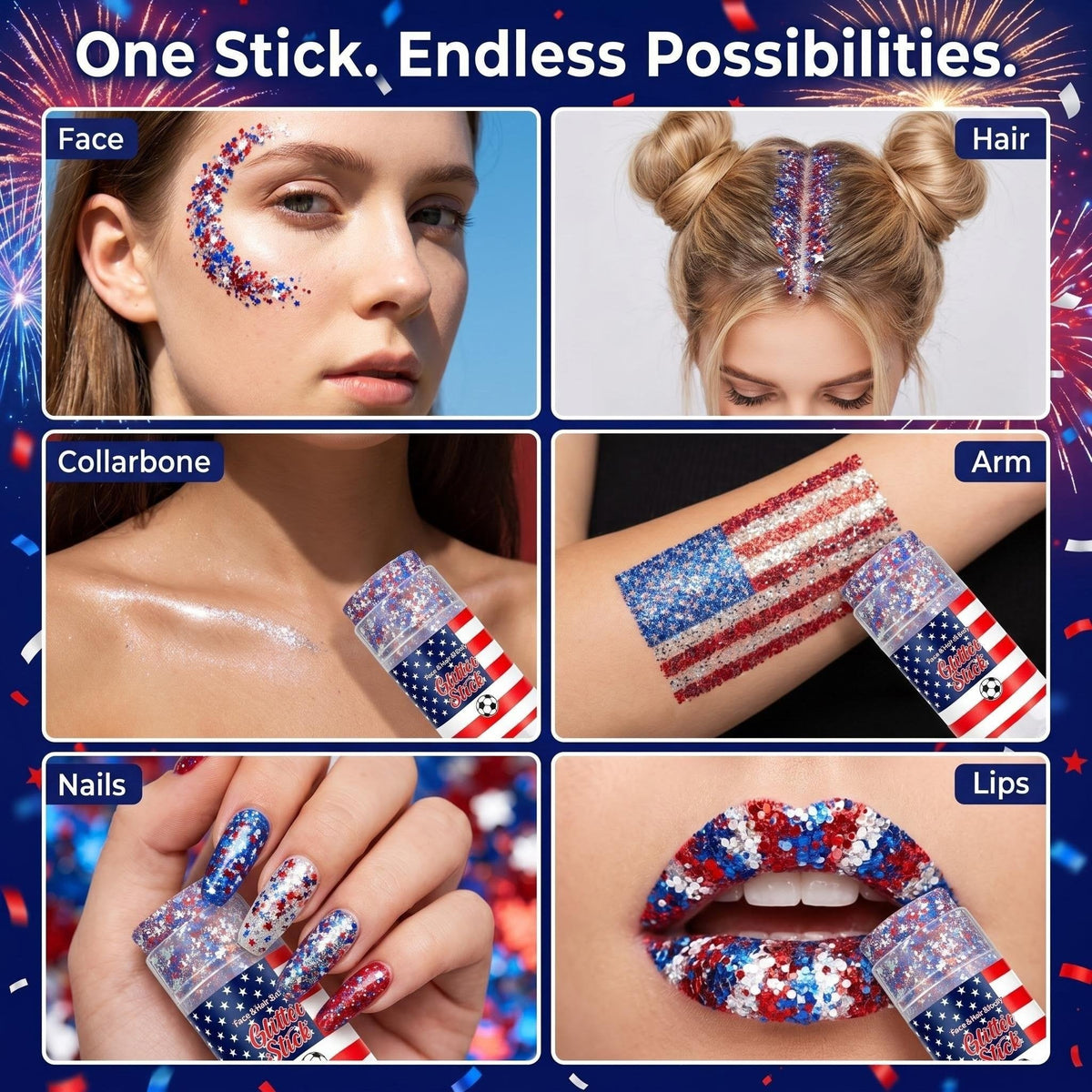 🦅4th of July Glitter Stick✨🔔Red, White & Blue Body & Hair Sparkle
