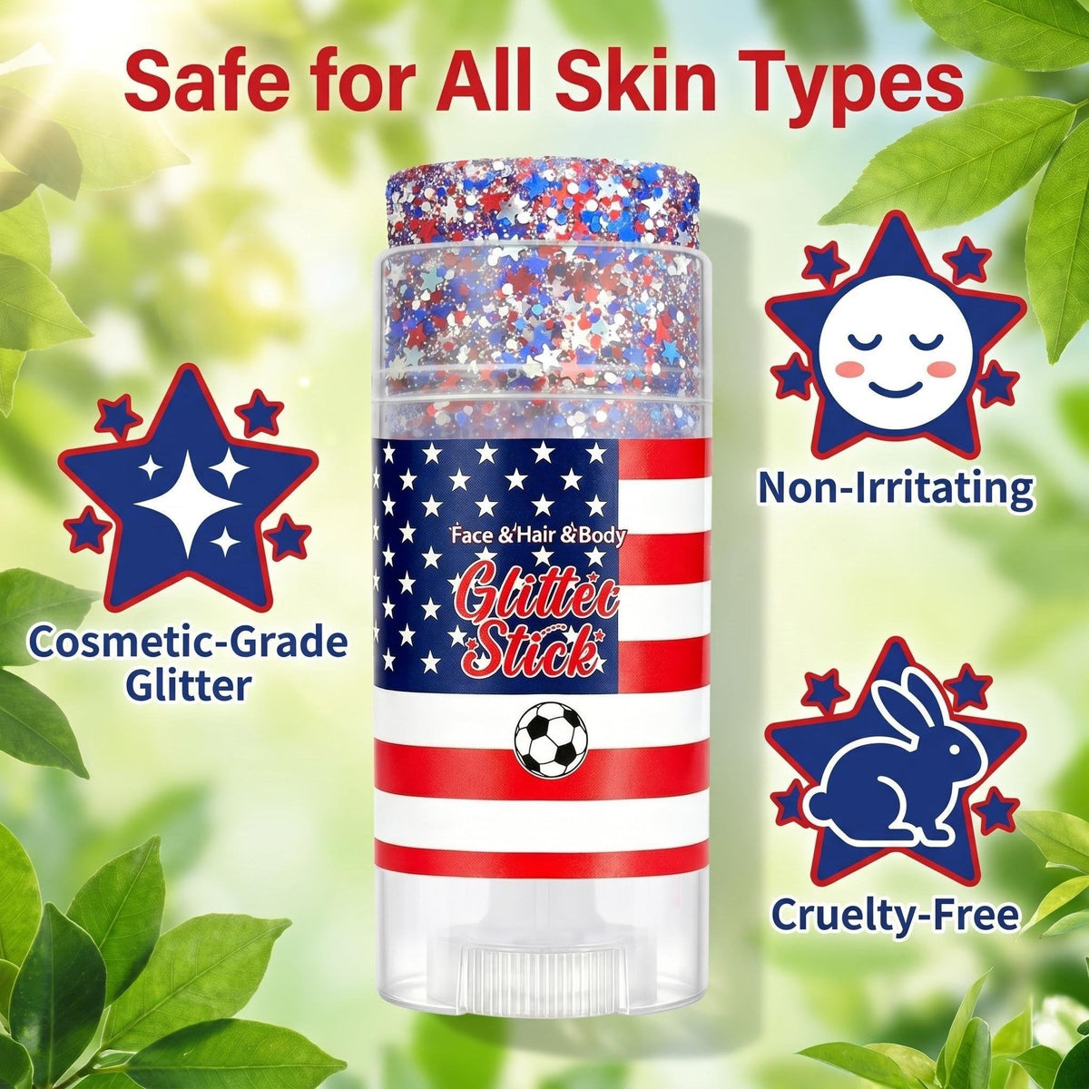 🦅4th of July Glitter Stick✨🔔Red, White & Blue Body & Hair Sparkle