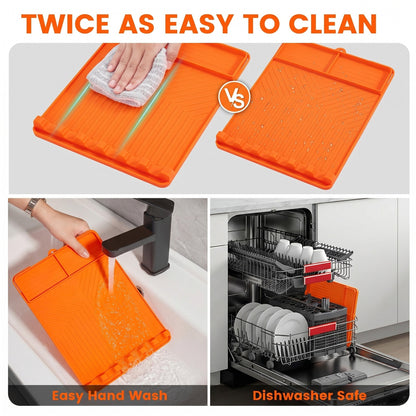 Silicone Grill Side Shelf Mat,Non-Slip Heat-Resistant BBQ Tool Holder for Spatulas, Tongs & Sauces, Oil-Proof Griddle Accessories