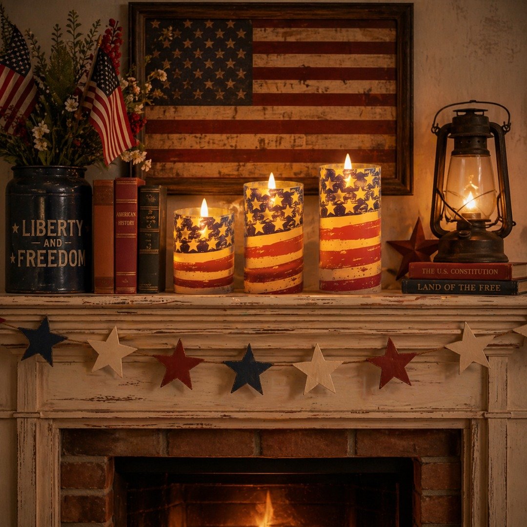 🔥 2026 Hot Sale - 🇺🇸 3-Piece Patriotic Flameless Candle Set – Perfect 4th of July & Summer Home Decor 🕯️🇺🇸