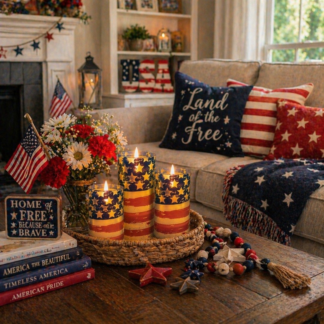 🔥 2026 Hot Sale - 🇺🇸 3-Piece Patriotic Flameless Candle Set – Perfect 4th of July & Summer Home Decor 🕯️🇺🇸