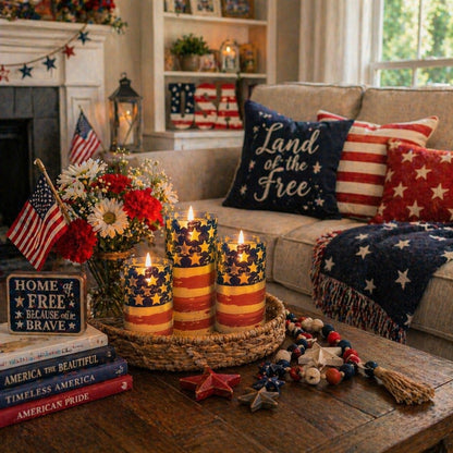 🔥 2026 Hot Sale - 🇺🇸 3-Piece Patriotic Flameless Candle Set – Perfect 4th of July & Summer Home Decor 🕯️🇺🇸