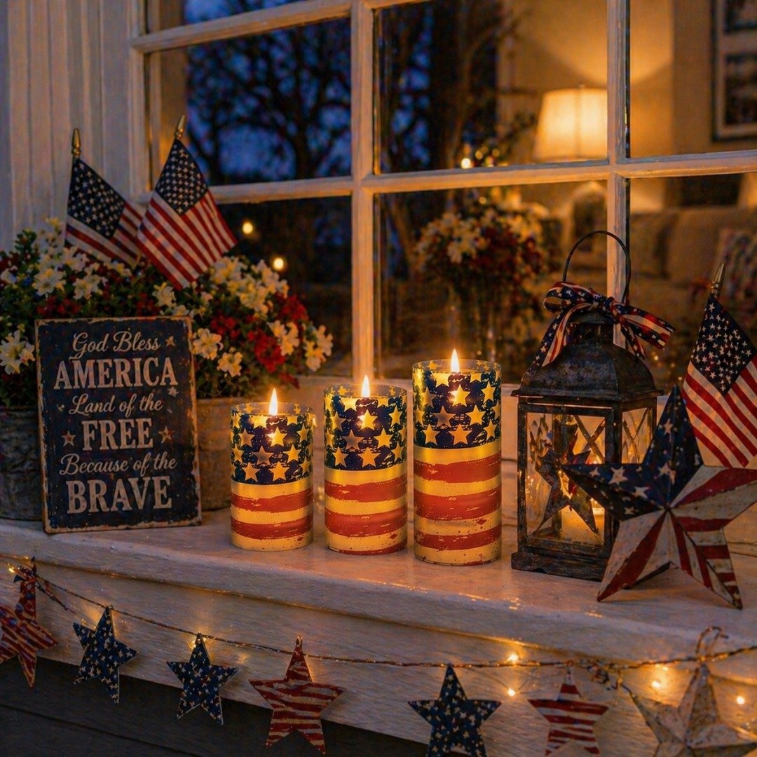 🔥 2026 Hot Sale - 🇺🇸 3-Piece Patriotic Flameless Candle Set – Perfect 4th of July & Summer Home Decor 🕯️🇺🇸