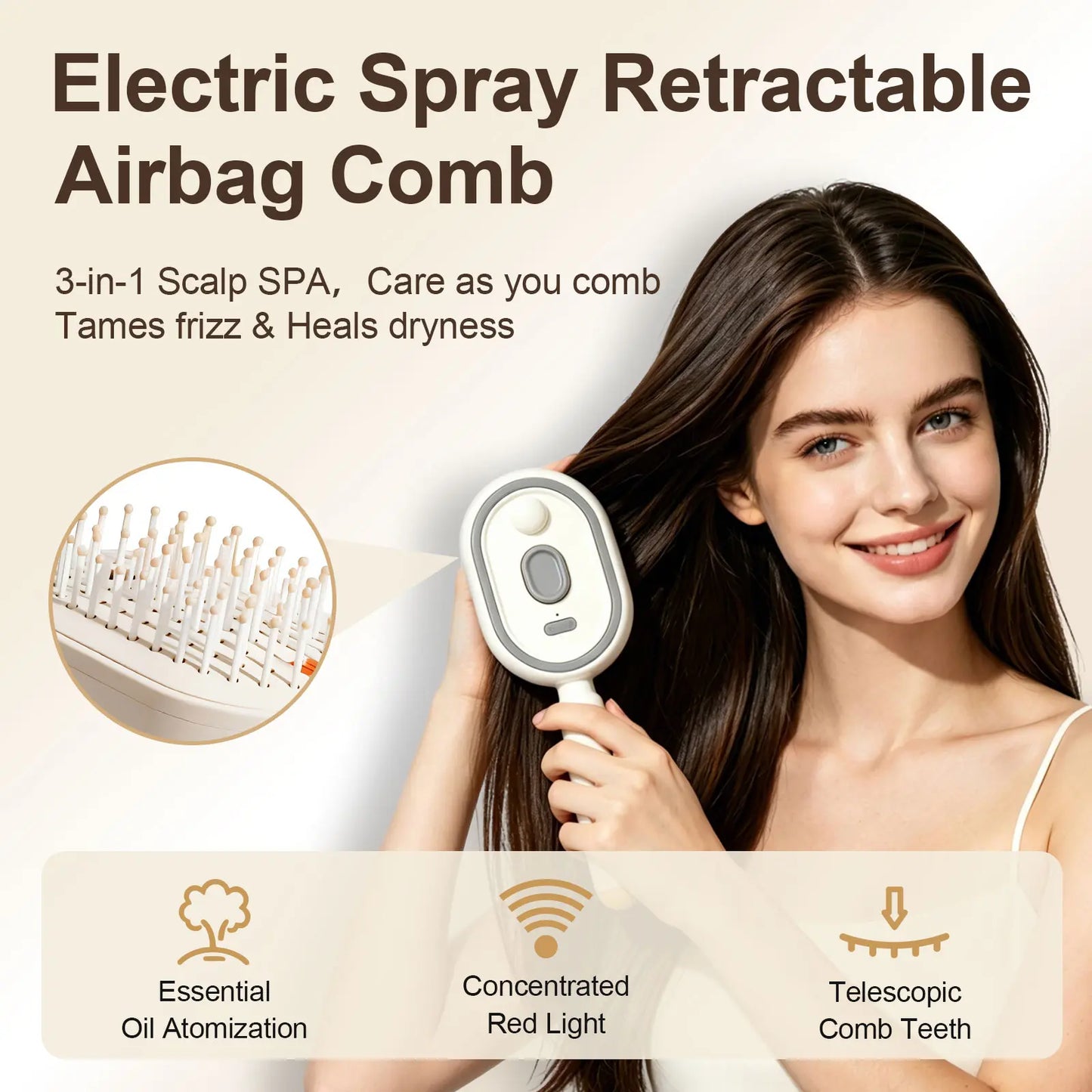 🔥 Essential Oil Mist Comb, Anti-Tangle Electric Massage Brush