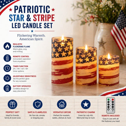 🔥 2026 Hot Sale - 🇺🇸 3-Piece Patriotic Flameless Candle Set – Perfect 4th of July & Summer Home Decor 🕯️🇺🇸