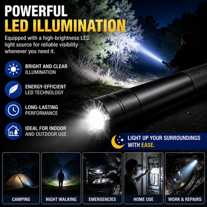 🔦 Heavy-Duty Aluminum Alloy LED Flashlight – 3 Lighting Modes, Long-Range Beam & Non-Slip Grip