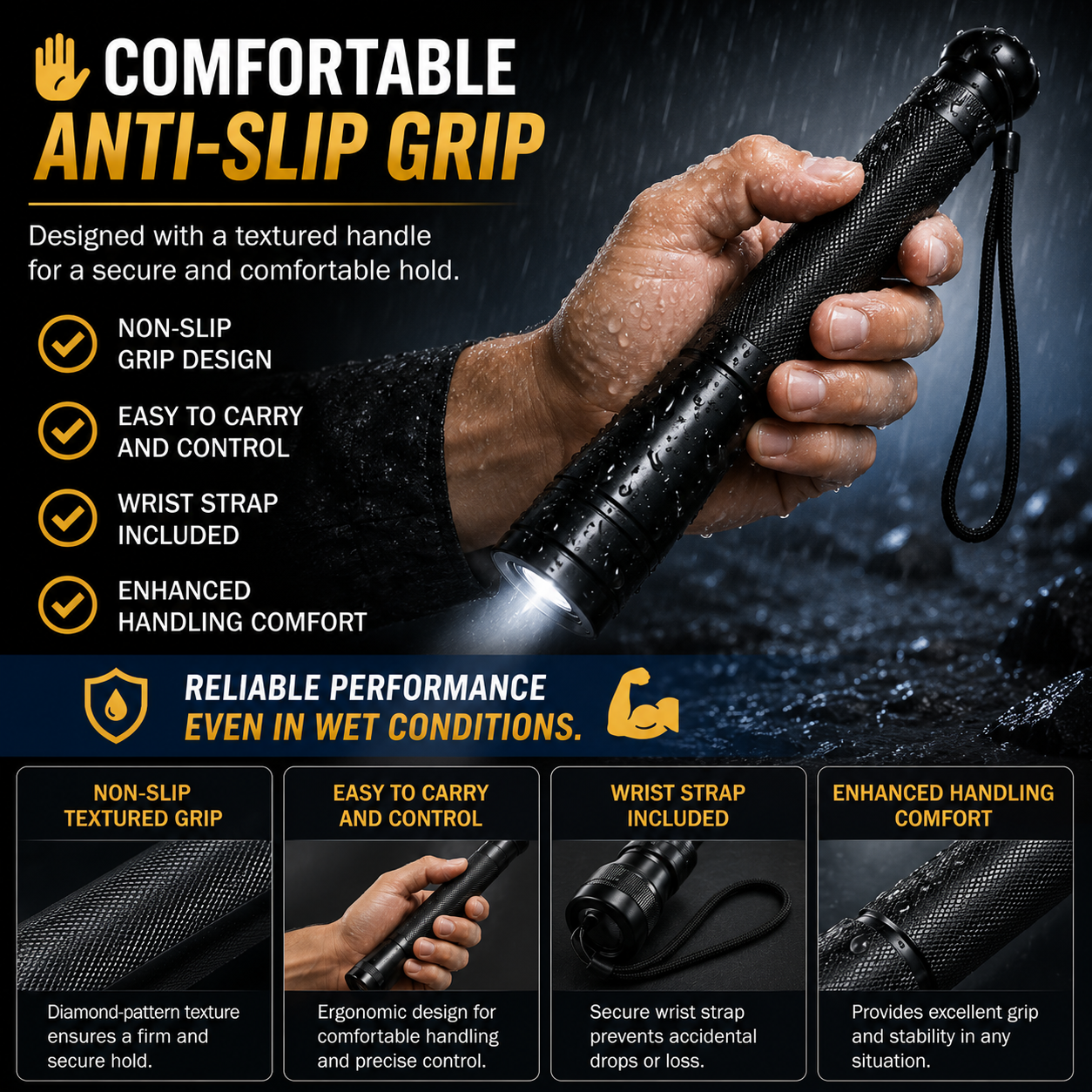 🔦 Heavy-Duty Aluminum Alloy LED Flashlight – 3 Lighting Modes, Long-Range Beam & Non-Slip Grip