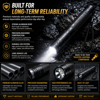 🔦 Heavy-Duty Aluminum Alloy LED Flashlight – 3 Lighting Modes, Long-Range Beam & Non-Slip Grip