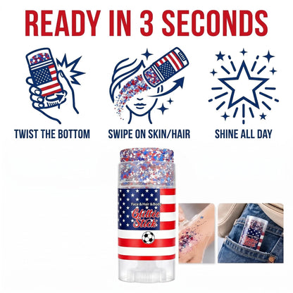 🦅4th of July Glitter Stick✨🔔Red, White & Blue Body & Hair Sparkle