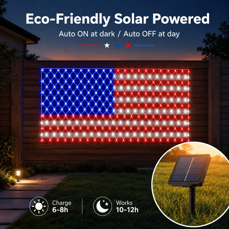 Last Day 49% OFF🔥Solar American Flag Lights Outdoor American Flag Net Lights 6.5ft x 3.28ft Super Bright
