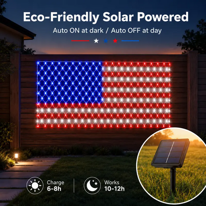 Last Day 49% OFF🔥Solar American Flag Lights Outdoor American Flag Net Lights 6.5ft x 3.28ft Super Bright