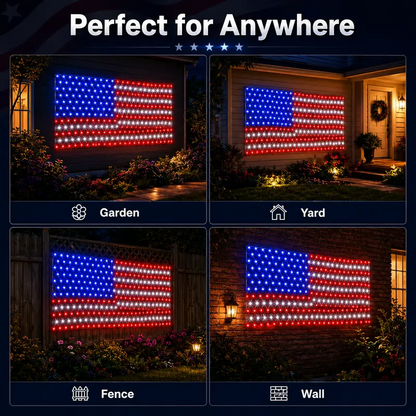 Last Day 49% OFF🔥Solar American Flag Lights Outdoor American Flag Net Lights 6.5ft x 3.28ft Super Bright