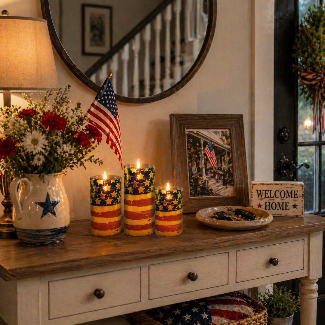 🔥 2026 Hot Sale - 🇺🇸 3-Piece Patriotic Flameless Candle Set – Perfect 4th of July & Summer Home Decor 🕯️🇺🇸