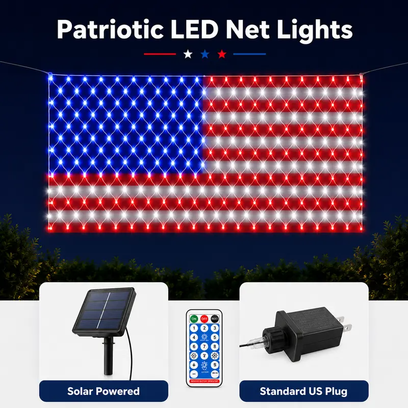 Last Day 49% OFF🔥Solar American Flag Lights Outdoor American Flag Net Lights 6.5ft x 3.28ft Super Bright