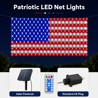 Last Day 49% OFF🔥Solar American Flag Lights Outdoor American Flag Net Lights 6.5ft x 3.28ft Super Bright