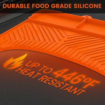 Silicone Grill Side Shelf Mat,Non-Slip Heat-Resistant BBQ Tool Holder for Spatulas, Tongs & Sauces, Oil-Proof Griddle Accessories