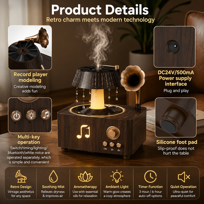Vintage Rotating Gramophone Air Humidifier with Remote