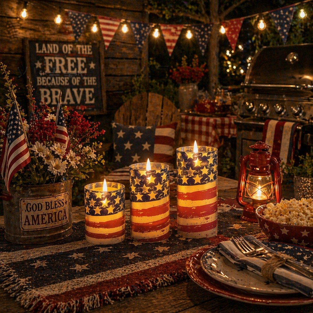🔥 2026 Hot Sale - 🇺🇸 3-Piece Patriotic Flameless Candle Set – Perfect 4th of July & Summer Home Decor 🕯️🇺🇸